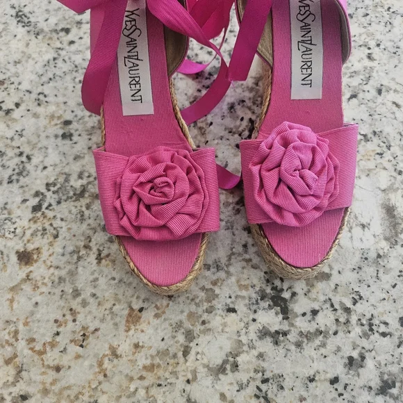 SOLD....Yves Saint Laurent Pink Wedge Sandals - Picture 3 of 12